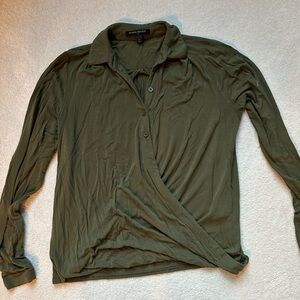 Olive green faux wrap long sleeve